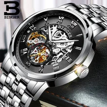 

BINGER Transparent Watch Men Watches Top Brand Luxury Relogio Male Clock Men Casual Watch Montre Homme Mechanical Gold Skeleton