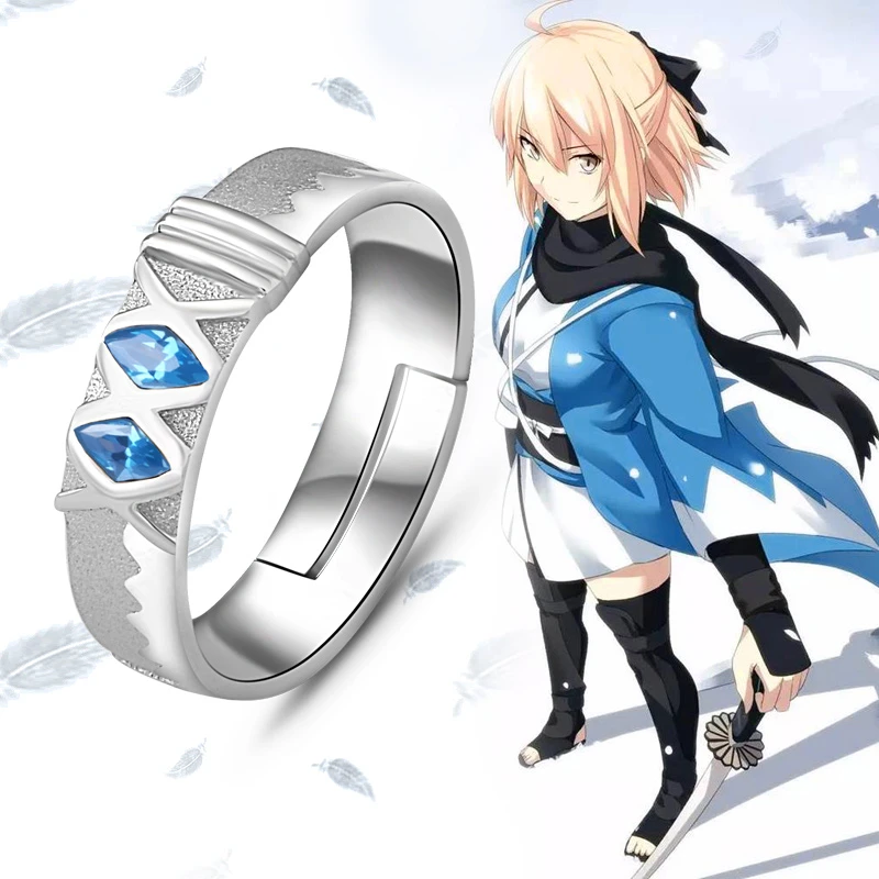 

New Anime Fate Grand Order ring Okita Souji Sakura Saber Adjustable 925 Sterling Silver Ring Xmas Cosplay Jewelry Props Gift