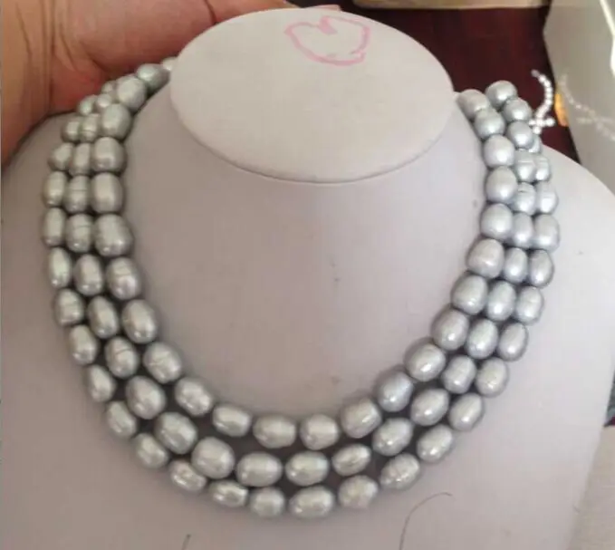 

HOT## Wholesale > >>> natural baroque 12x15mm south sea black gray pearl necklace 48inch