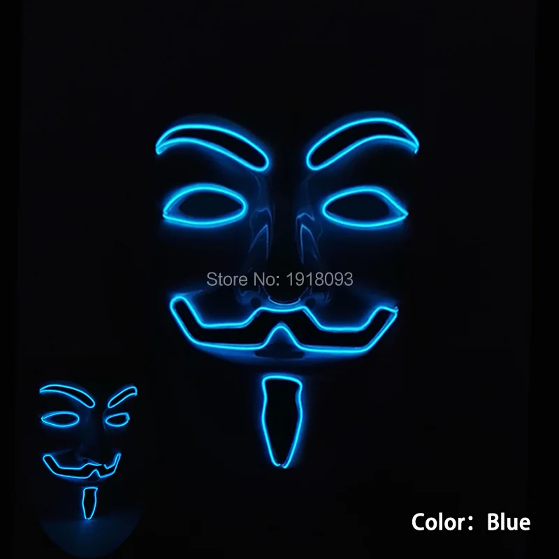 2017 Горячие 10 Выберите тип EL провода мигающие Оригинальные Светильники LED Косплэй анонимные маска светящиеся Вендетта маска Вечеринка