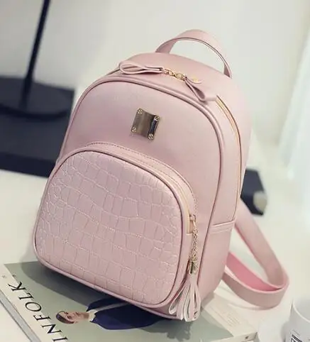 Женский кожаный рюкзак, школьные сумки для девочек-подростков, расшитый камнями, женский маленький рюкзак в консервативном стиле - Цвет: Розовый