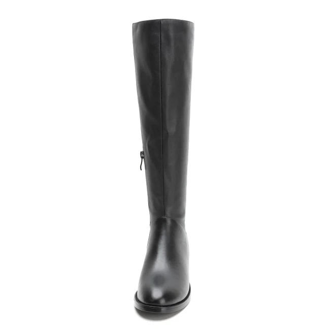 Olomm New Women Winter Knee High Leather Boots Square Low Heels Shoes Charm Round Toe Sexy Black Club Shoes Women US Size 3-9