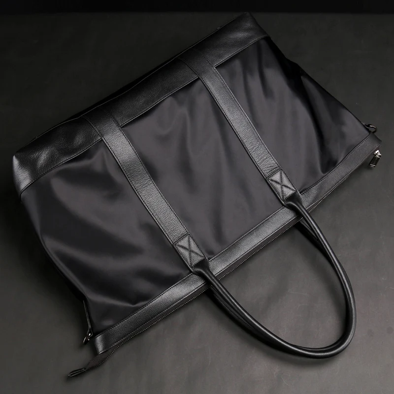 Черные сумки большой емкости, сверхлегкие мягкие нейлоновые сумки из натуральной кожи, мужские сумки для путешествий, деловые дорожные сумки(XW5008
