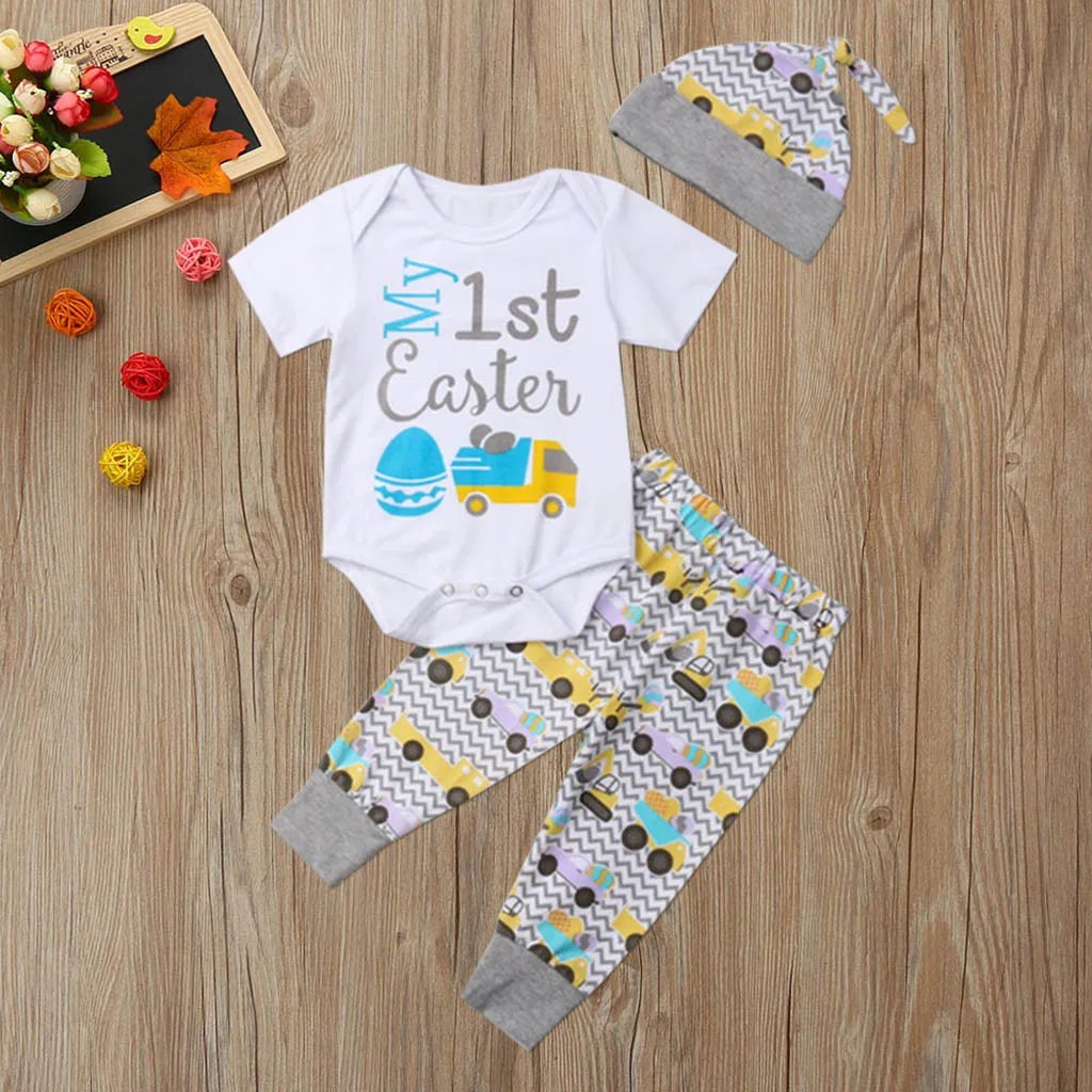 Easter Day Baby Boys Summer Clothes Infant Baby Girls Boys Easter Egg Car Letter Romper Bodysuit