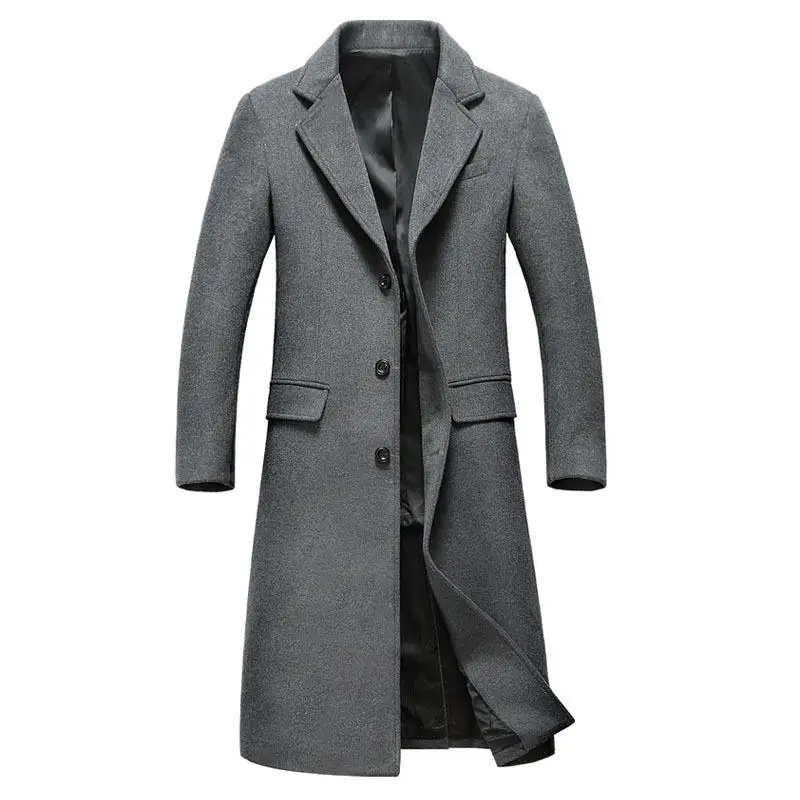 Mens Fashion Woolen Overcoat Mens Turn down Collar X long Single