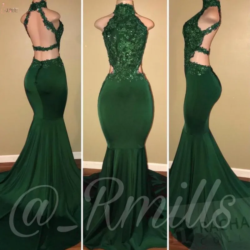 

Customize 2019 Green Red Long Mermaid Prom Dresses Applique Halter Neck Prom Gown Gala vestido de festa Free Fast Shipping