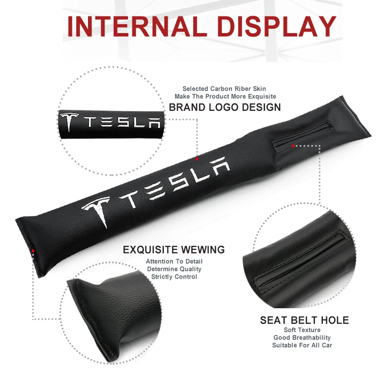 2 шт. из искусственной кожи для автомобильных сидений, зазор, наполнители, слот для хранения, заглушка для салона автомобиля, аксессуары для Tesla, модель S, модель X, модель 3