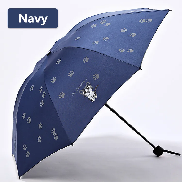 Складной Зонтик для девочек с изображением мультяшных котов и УФ-защитой, зонт от солнца для детей, зонты с черным покрытием для женщин YS104 - Цвет: navy