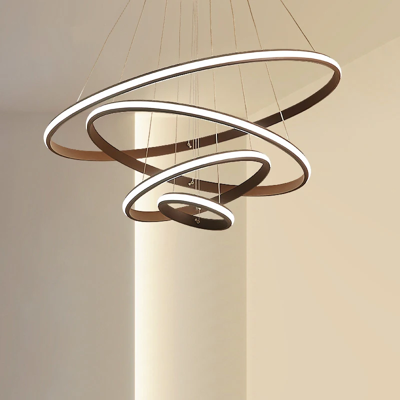 

Brown/White Modern led pendant lights for living room dining room 4/3/2 Circle Rings aluminum body LED pendant Lamp hanglamp