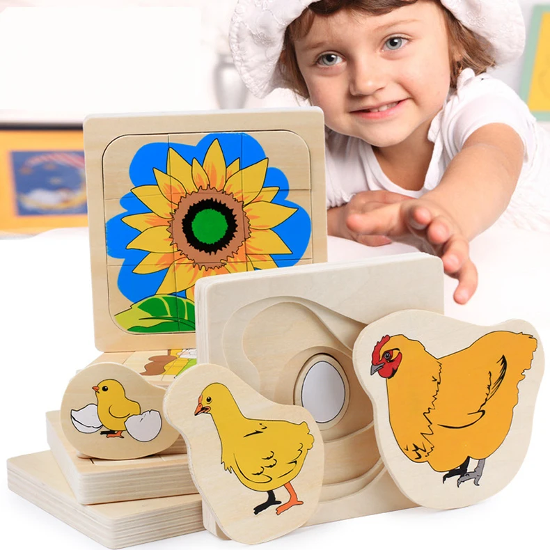 Многослойный процесс роста головоломка животное/растение деревянные пазлы Дети Монтессори развивающие обучающие игрушки для детей