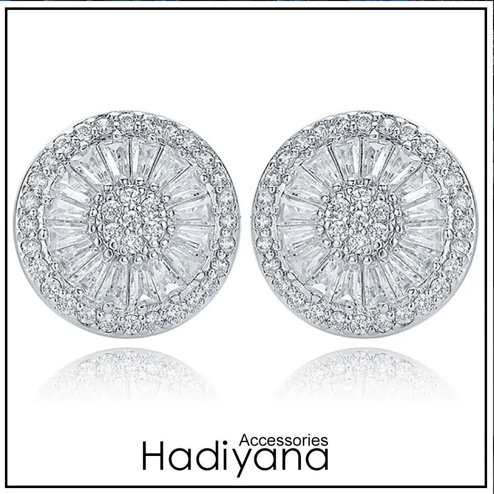 Hadiyana Модные Золотые круглые серьги красный зеленый синий и белый австрийский циркониевый Кристал серьги женские свадебные ювелирные изделия вечерние EH629