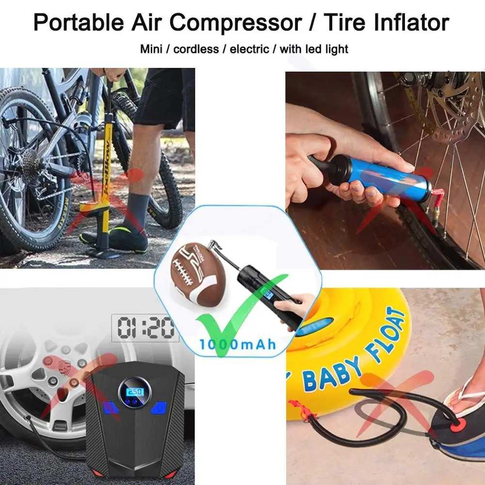Портативный воздушный компрессор насос мини беспроводной воздушный насос Электрический Перезаряжаемый для автомобиля велосипед мотор