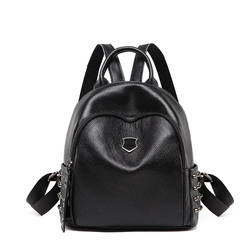 

Backpack Women Calf Leather Backpack Bookbags Rivet Design Anti Theft Backpacks Mochila Feminina Genuine Leather Solid Softback