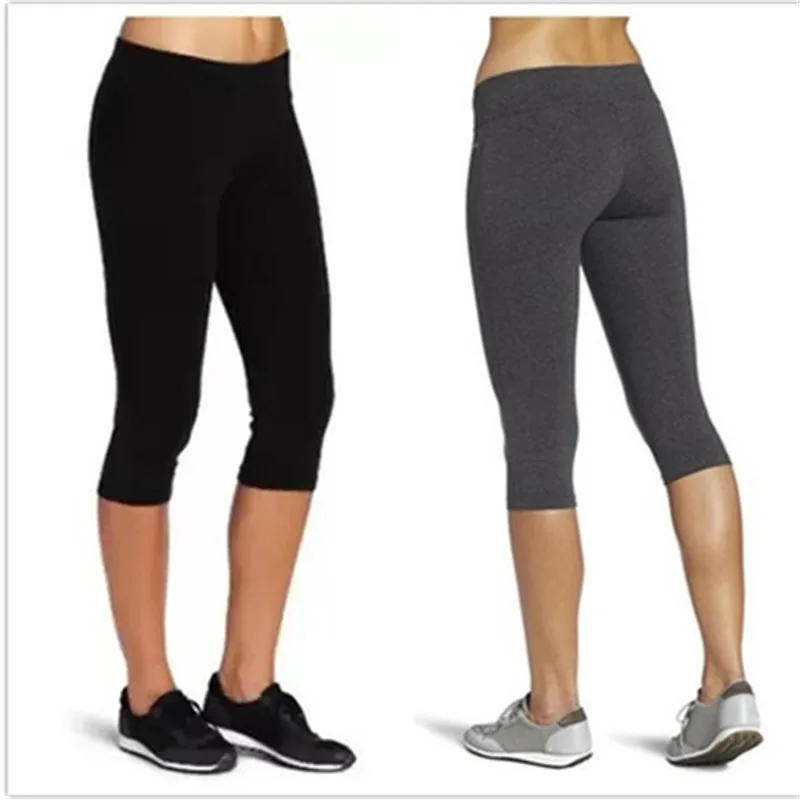 

Women Slim Fit Calf-Length Pants HighWaist Female Fitness Sweatpants Solid Pants Capri Black Gray One Size