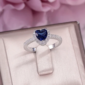 

Bridal Wedding Rings For Women S925 Sterling Silver Blue Heart Cubic Zirconia Ring Luxury Elegant Engagement Fine Jewelry