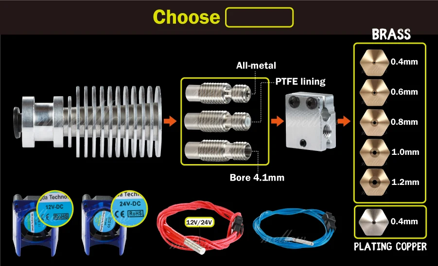 Mellow NF-V6 вулкан hotend 12 В/24 В дистанционного Bowden печати j-головы Hotend и вентилятор охлаждения кронштейн для E3D V6 вулкан HOTEND