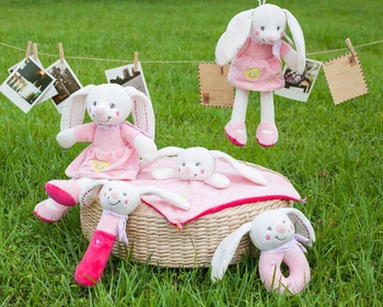

Candice guo! Super cute pink rabbit plush toy bunny doll rattle placate towel baby growth accompany friend birthday gift 1pc