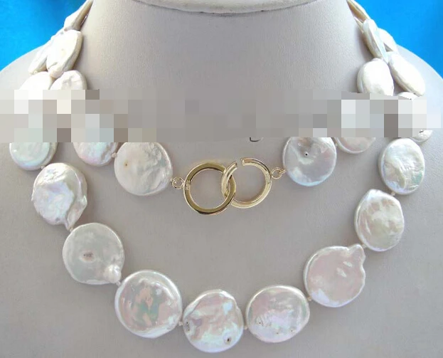 

Jewelr 004653 33" Genuine Natural 20mm White Coin Pearl Necklace 14KGP