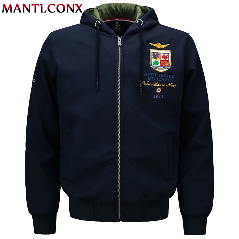 

MANTLCONX 2019 Autumn Winter Sweatshirts Men Army Air Force Flight Pilot Jacket Letter Printing Fashion Mens Hoodies Thickened