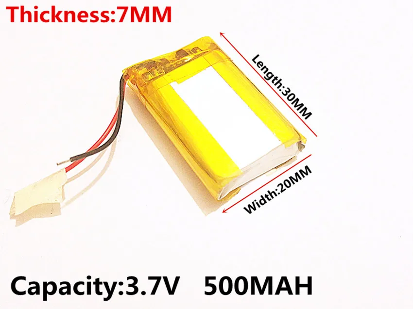 Полимерная литиевая батарея 3,7 V, 702030 500MAH может быть настроена CE FCC ROHS MSDS сертификация качества