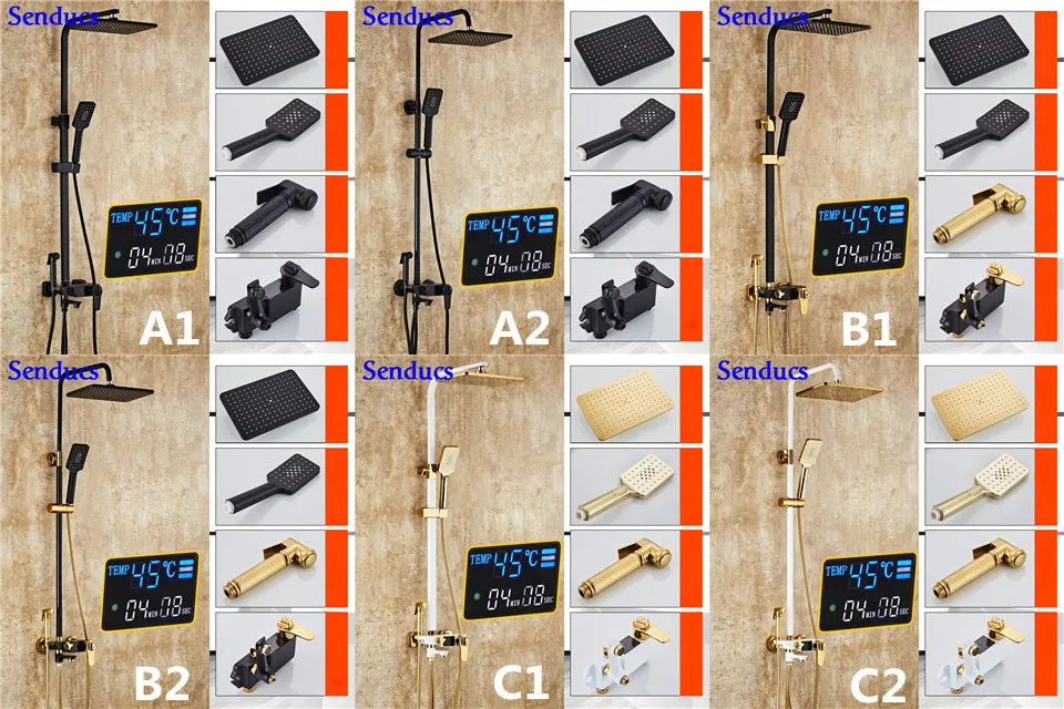 Senducs черный бронзовый душевой набор роскошный интеллектуальный цифровой душевой набор для ванной комнаты латунный душевой кран черный термостатический душевой набор
