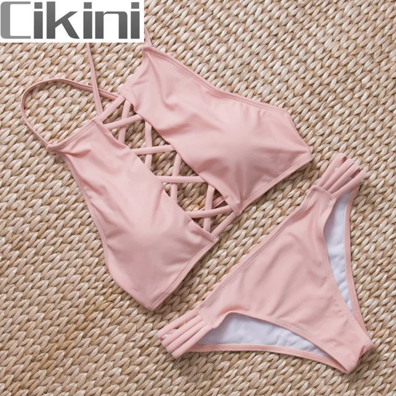 

2018 Sexy High Neck Bikini Bandage Swimwear Cut Out Swimsuit Retro Halter Bikini Set Brazilian Printed Summer Beach Suit