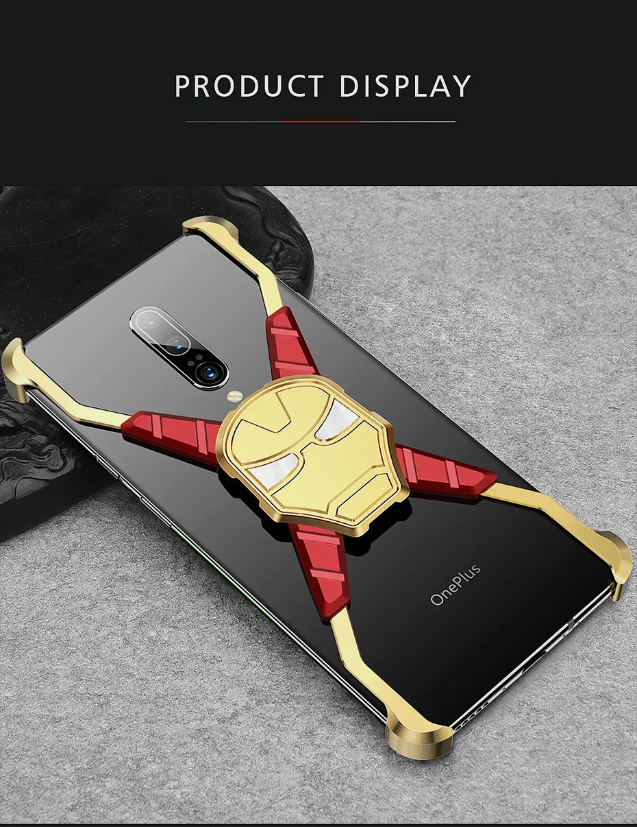 OATSBASF new personality iron man metal frame half pack protective cover hard shell anti-fall suitable for OnePlus 7 series