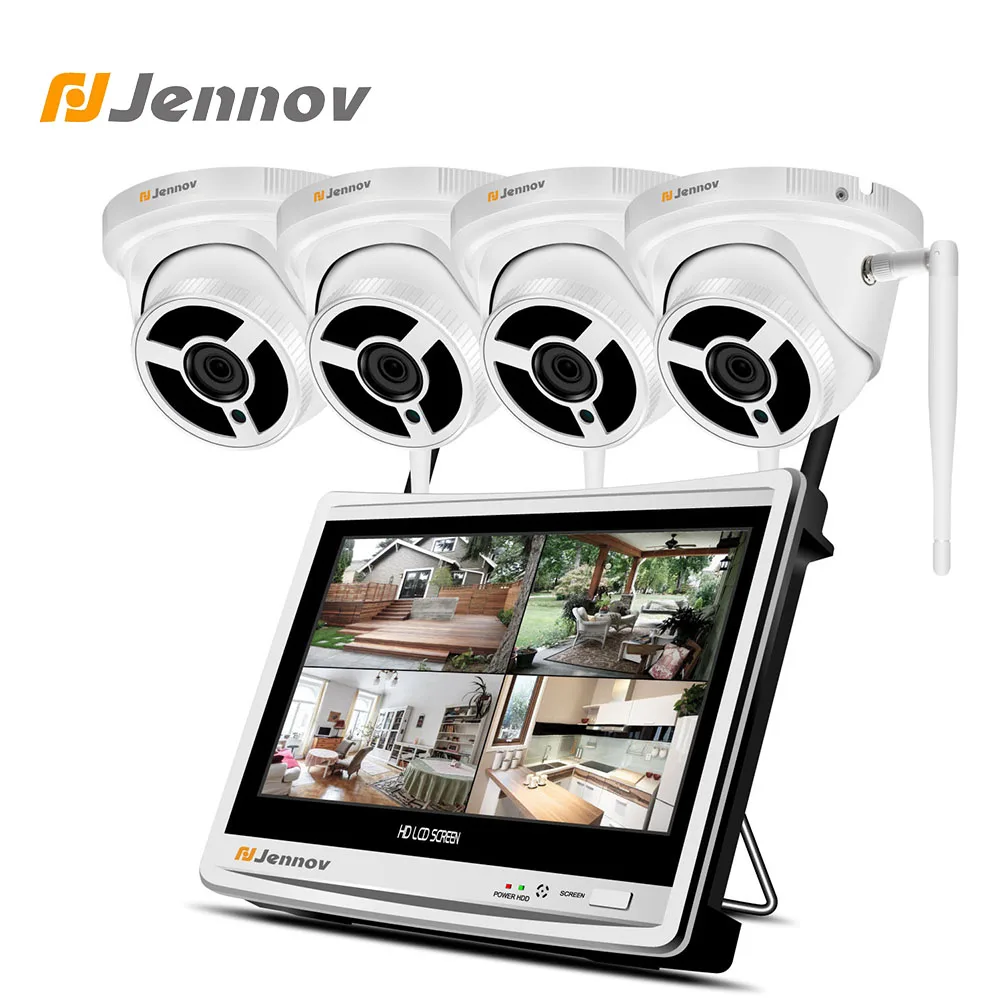 Jennov 4CH 12 дюймов ЖК-дисплей Беспроводной NVR безопасности Камера Системы Беспроводной с Запись видеонаблюдения 2MP 1080P HDMI P2P CCTV