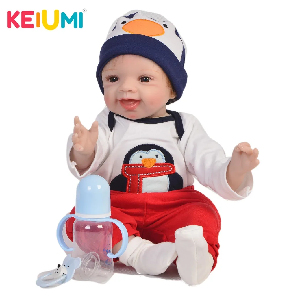 

KEIUMI 55 cm Alive Baby Reborn Boy Stuffed Dolls With Sweet Smile Fashion 22'' Soft Silicone Reborn Dolls Babies For kids Gifts