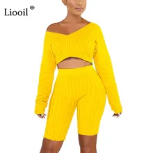 Liooil Black Two Piece Set Winter Off Shoulder Sexy 2 piece Set Top and Pants Outfits for Women Green Yellow 2019 Matching Sets