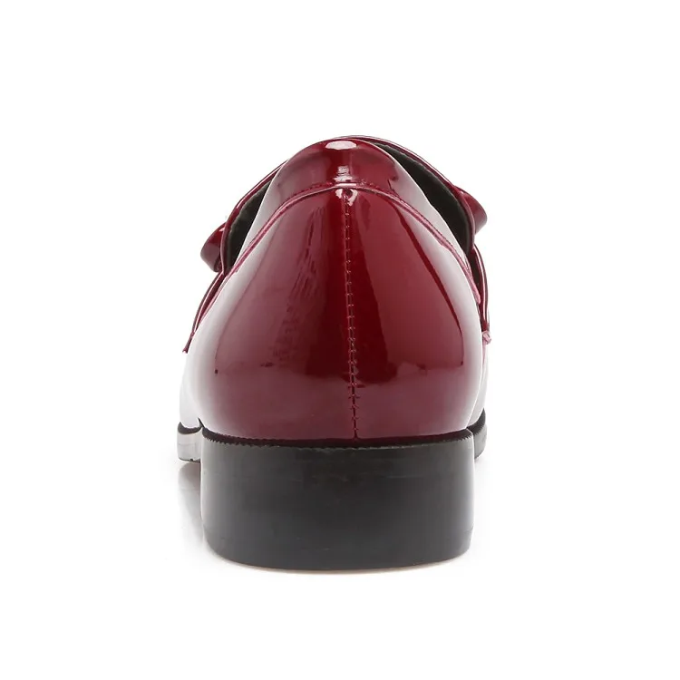 Tassel Bowknot Design Loafers Women Retro Round Toe Shoes Patent Leather Slip-on Women Oxford Causal Ladies Flats Working Shoes (1)