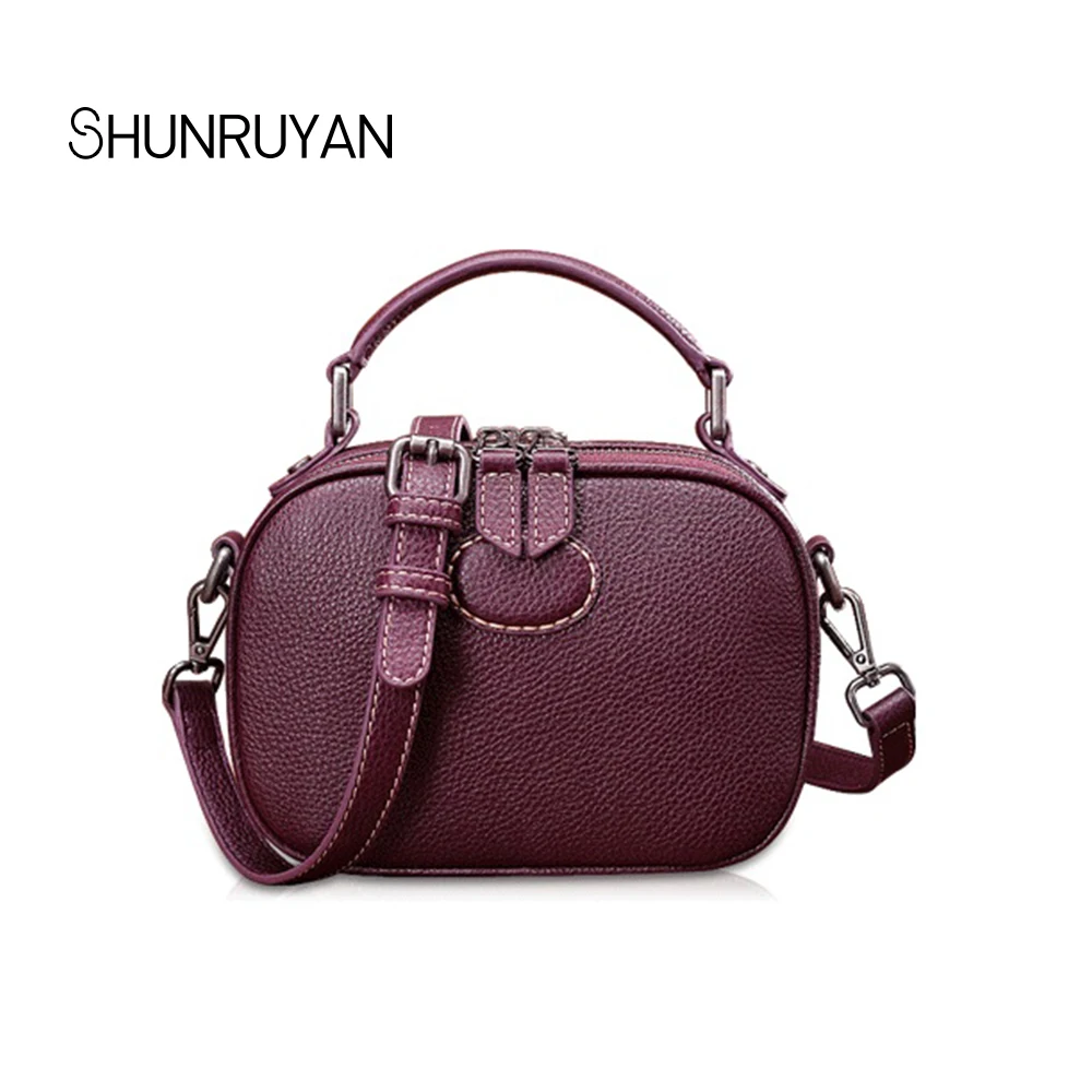 

SHUNRUYAN brand Double zipper shoulder bag for women Cowhide leather small handbag female crossbody Messenger bags mini clutch
