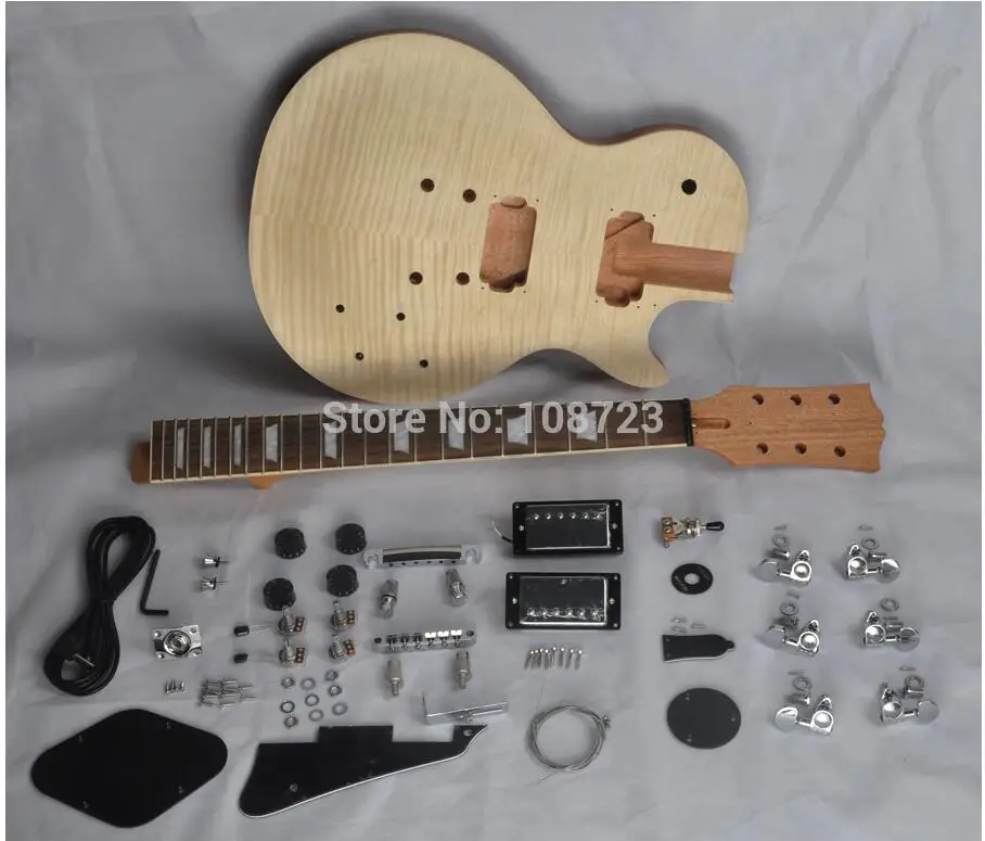 

DIY LP Guitars Mahogany Body Unfinished Electric Guitar Kit With Flamed Maple Top Free Shipping