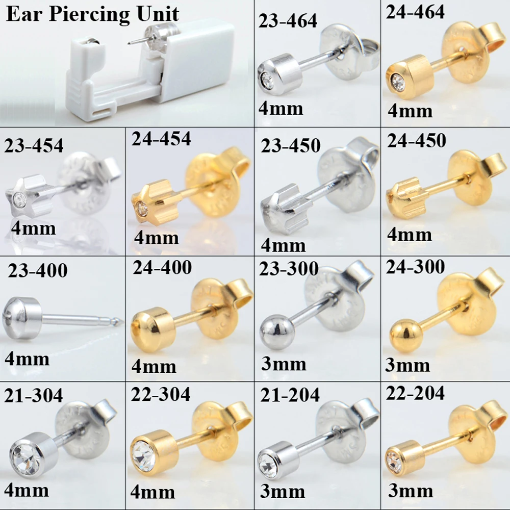 BOG-24Units Disposable Safe Sterile Unit Ear Stud Piercing Gun NO PAIN Piercer Tool Machine Kit Stud Earring Body Jewelry