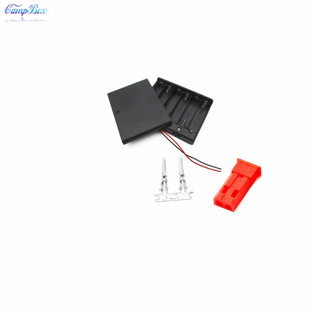 10Pcs 6xAA Battery Case Holder Socket Wire Junction Boxes With Wires Switch Cover JST 2 54