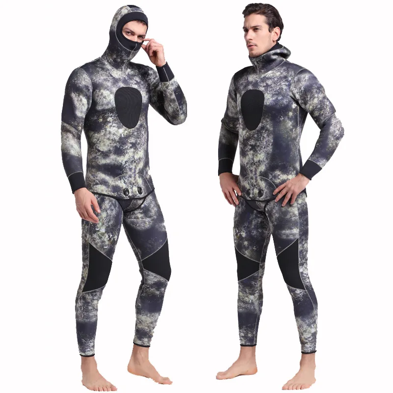 

Sbart 5MM Men two pieces Camouflage Spearfishing Wetsuits for Underwater Hunting Neoprene Hooded Thicker Scuba Diving Suit