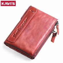 KAVIS 2017 New Famous Brand Vintage Women Wallets Genuine Leather Wallet Zipper Design With Coin Purse Pockets Womens Wallet