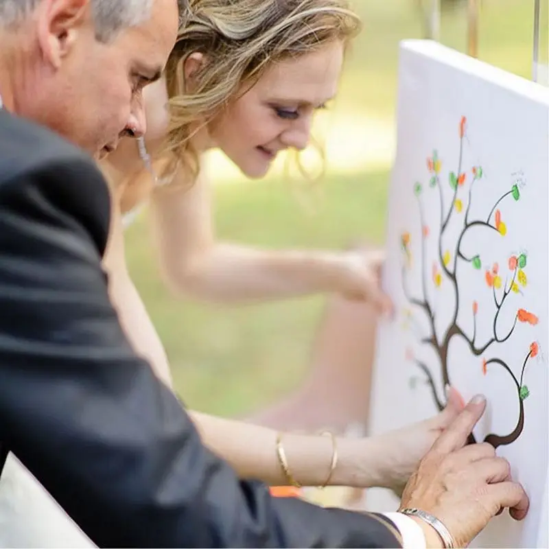 DIY Сердце Дерево отпечатков пальцев Подпись Холст Картина Свадебные украшения свадебный подарок Гостевая книга