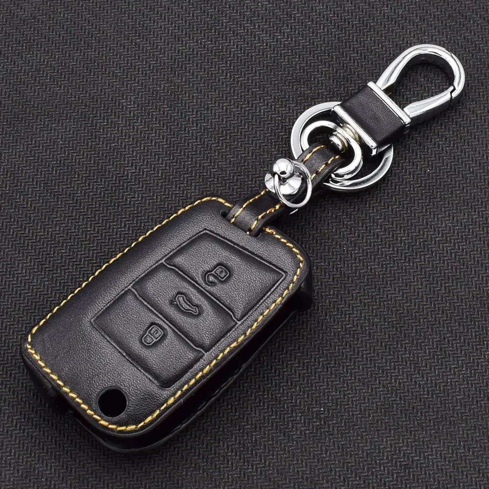 ATOBABI Genuine Leather Car Key Case Bag For VW Golf 7 Volkswagen MK7 New Polo Skada Octavia A7 SEAT Leon Folding Remote Cover