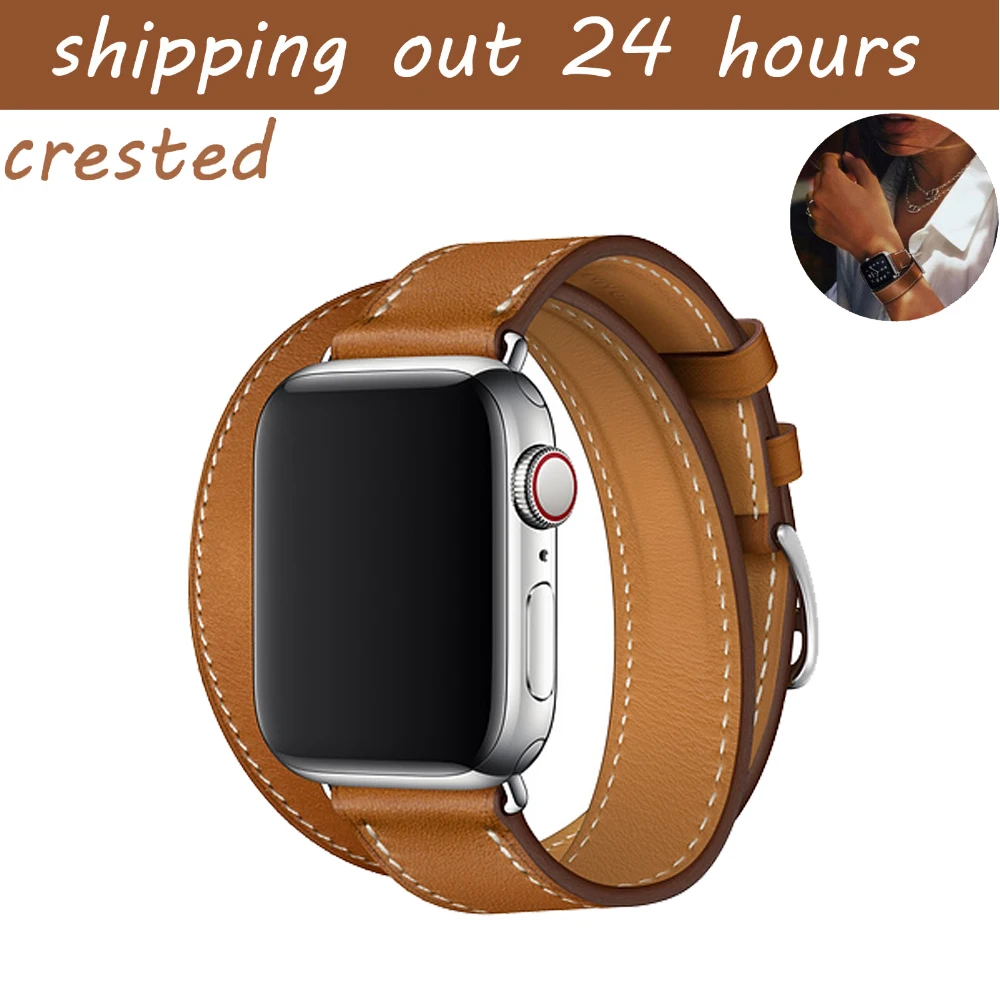 

CRESTED Genuine Leather band for apple watch band 42mm 38mm watch belt bracelet watchband Double Tour strap for iwatch 3/2/1