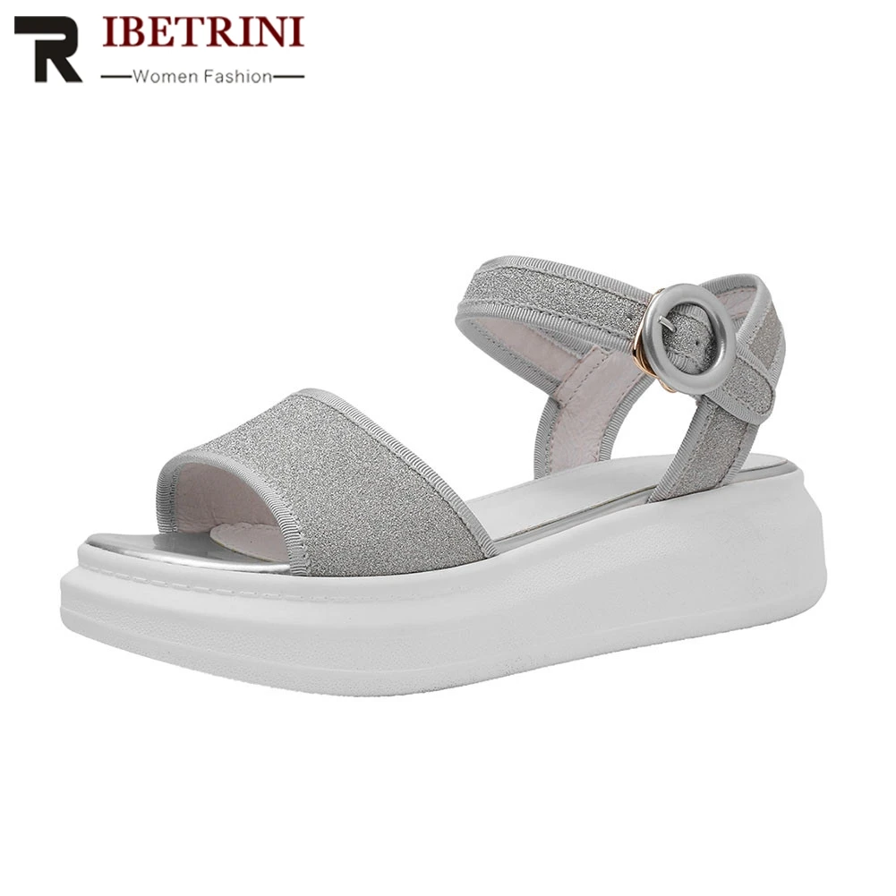 

RIBETRINI brand New Fashion Summer Sandals 2019 Ladies Flat Platform Bling Women Shoes Woman Casual Sandals Girl Shoes Female