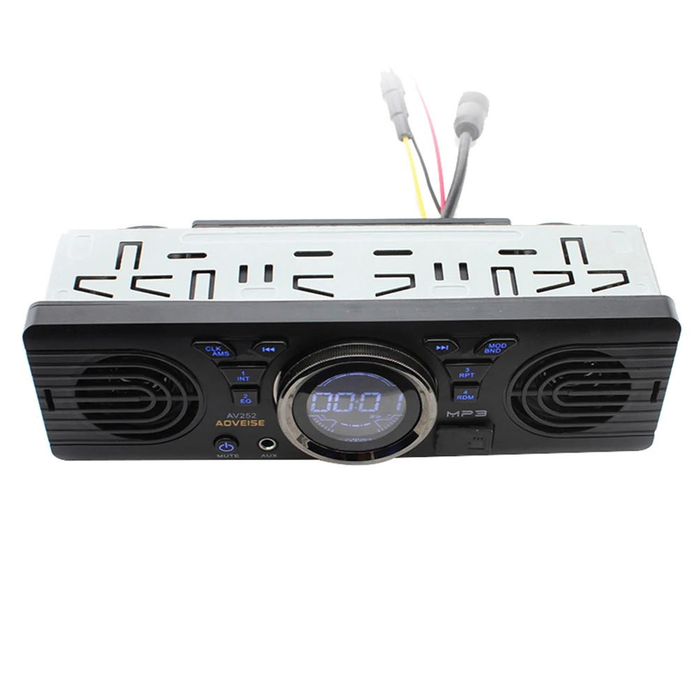  Aoveite 12V coche FM USB SD AUX en audio estéreo AV252 radio incorporado 2 altavoces Bluetooth mano