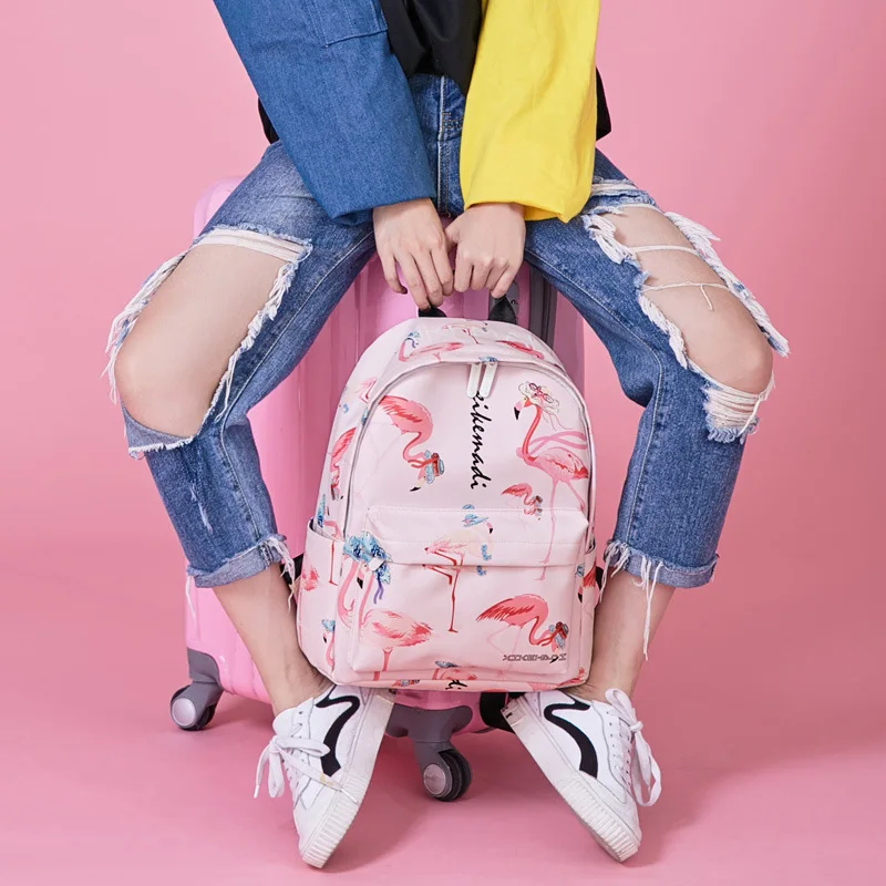 New ladys mountaineering bag casual printing shoulder bag Pink women sports bag 3 sizes waterproof sports travel backpack B31