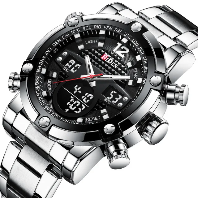 

Relogio Masculino BIDEN Brand Fashion Men Sport Digital Steel Watch LED Shock Stopwatch Waterproof Military Diving Wristwatch