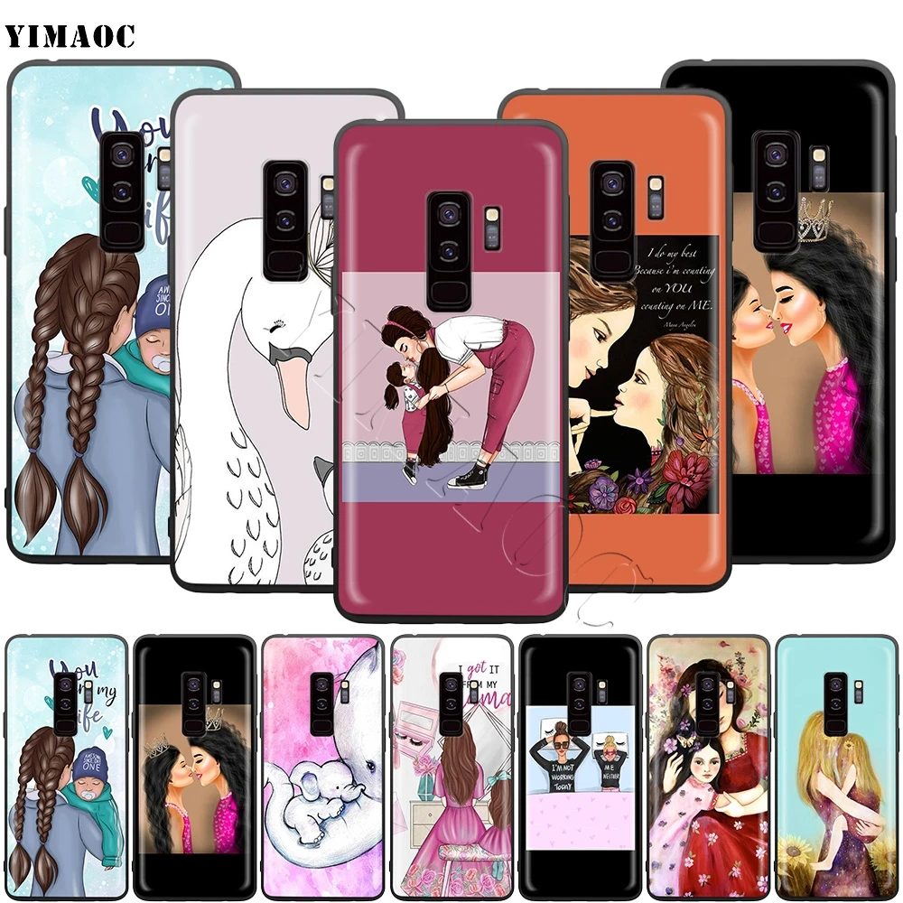 

YIMAOC Black Brown Hair Baby Mom Girl Queen Case for Samsung Galaxy A7 A8 A9 S10 J6 A10 A20 A30 A40 A50 A60 A70 M10 M20 M30 M40