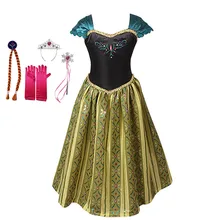 Новые платья Анны для девочек, костюм с набор аксессуаров для волос, детские платья с принтом, Детский карнавальный костюм на Хэллоуин