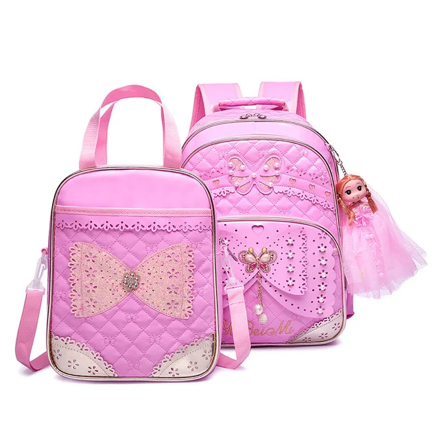 2 шт./компл. ортопедии школьный рюкзак для девочек детские школьные сумки Водонепроницаемый основной Детские ранцы mochila escolar - Цвет: set pink