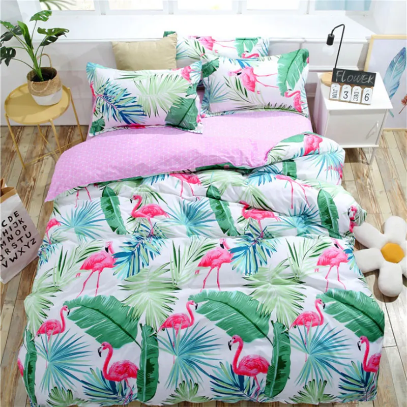 

Colorful LeafFlamingo Printed Duvet Cover Pastoral Soft Cotton Quilt Blanket Comforter Cover Case Multiple sizes BT-10