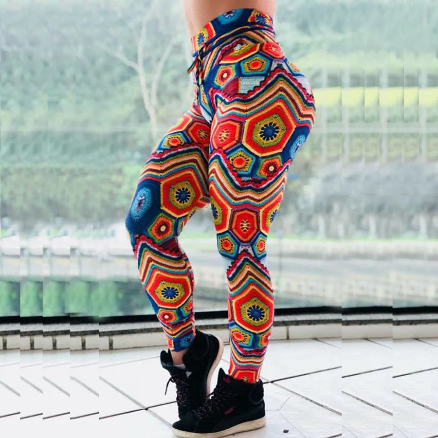 NORMOV леггинсы для фитнеса женские спортивные с 3D принтом бандажные тренировочные Леггинсы для женщин эластичные брюки тонкие брюки - Цвет: Red