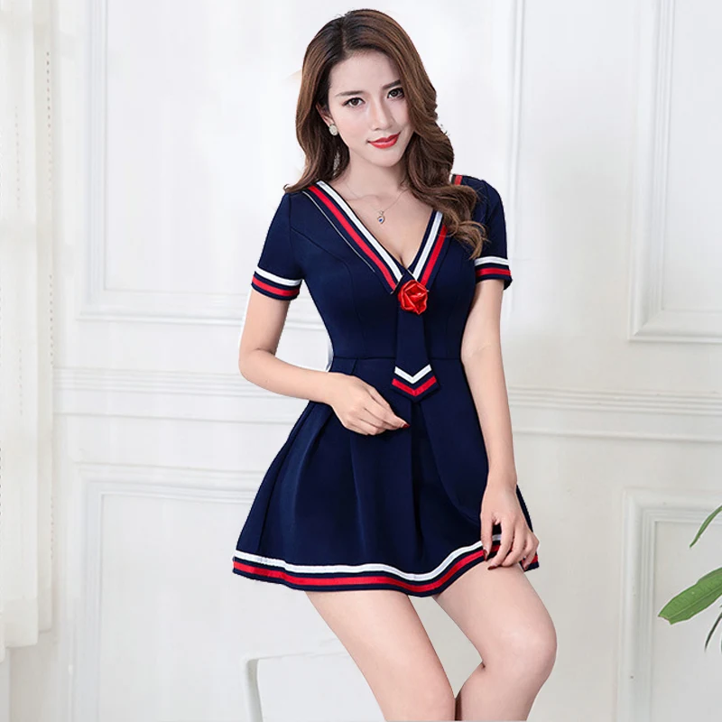 

Navy Style Dress Large Size Night Dress Women Princess Dress Sexy 2019 New Slim Student Sailor Dress